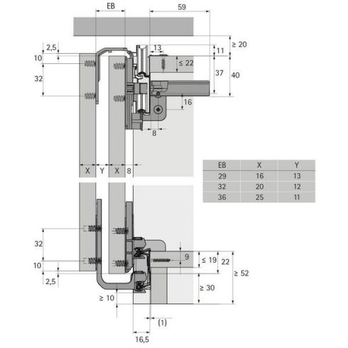 TopLine L, sorozatgyártáshoz, Futó- és vezetőelem készlet, magasságállítással, legelülső ajtó, balo oldali