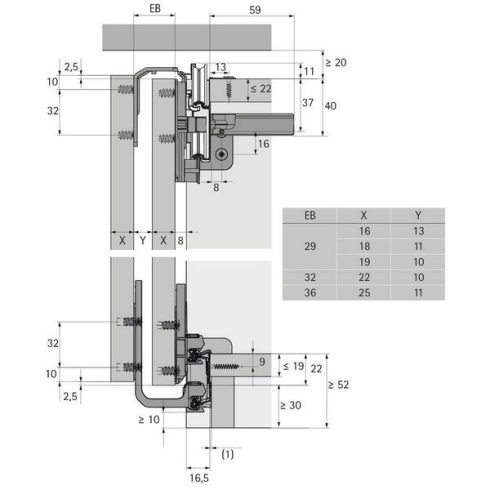 TopLine L, sorozatgyártáshoz, Futó- és vezetőelem készlet, magasságállítással, legelülső ajtó, balo oldali