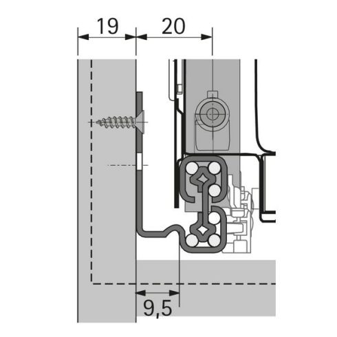 Quadro V6+ Silent System, 470 mm, EB 9,5 (szekrénytest oldallap vastagság 19 mm), terhelhetőség 50 kg, bal