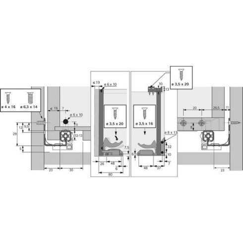 Quadro 25 Silent System csillapítással, rácsúsztatható szerelés, EB 23 (fiók oldalprofil vastagság ≤ 19mm), 250 mm, jobb