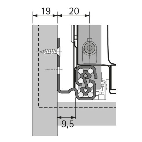 Quadro V6 Silent System, 520 mm, EB 9,5 (szekrénytest oldallap vastagság 19 mm), terhelhetőség 30 kg, bal és jobb