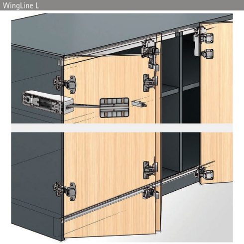 WingLine L, Közepes teherbírású szerelvénykészlet, alsó vezetéssel, 12 kg, szürke, bal, önzáró rugóval